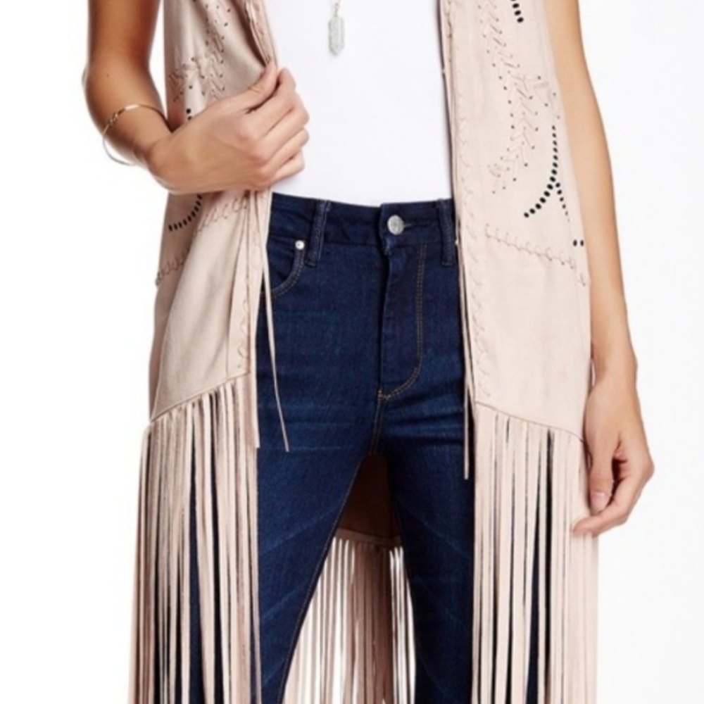 Jessica Simpson fringe vest. Texas Dusty Pink Size medium Gorgeous COUNTRY - Picture 8 of 11